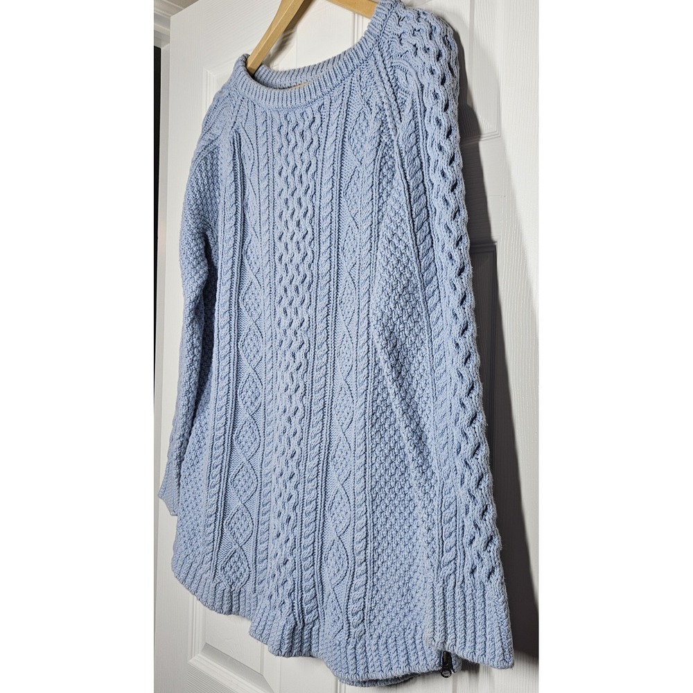 LL Bean Signature Fisherman Tunic Sweater L Chunky Cable Knit Ice Blue Lagenlook - Picture 2 of 9